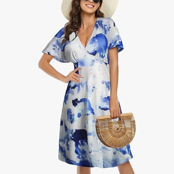 Dresses | Womens Short Sleeve V Neck A Line Casual Summer Midi Comfy Dress  | Poshmark